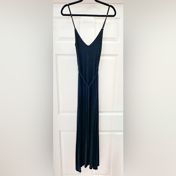 Moda International Pleated Tie Waist Boho Jersey Knit Maxi Dress Black sz Small - Picture 14 of 16